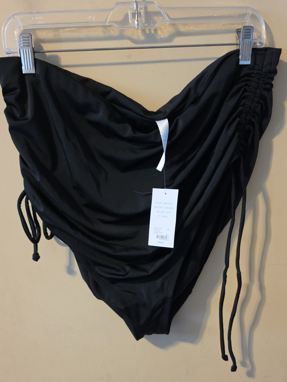 Cacique Black High-Waist Ruched Swim Bottoms
